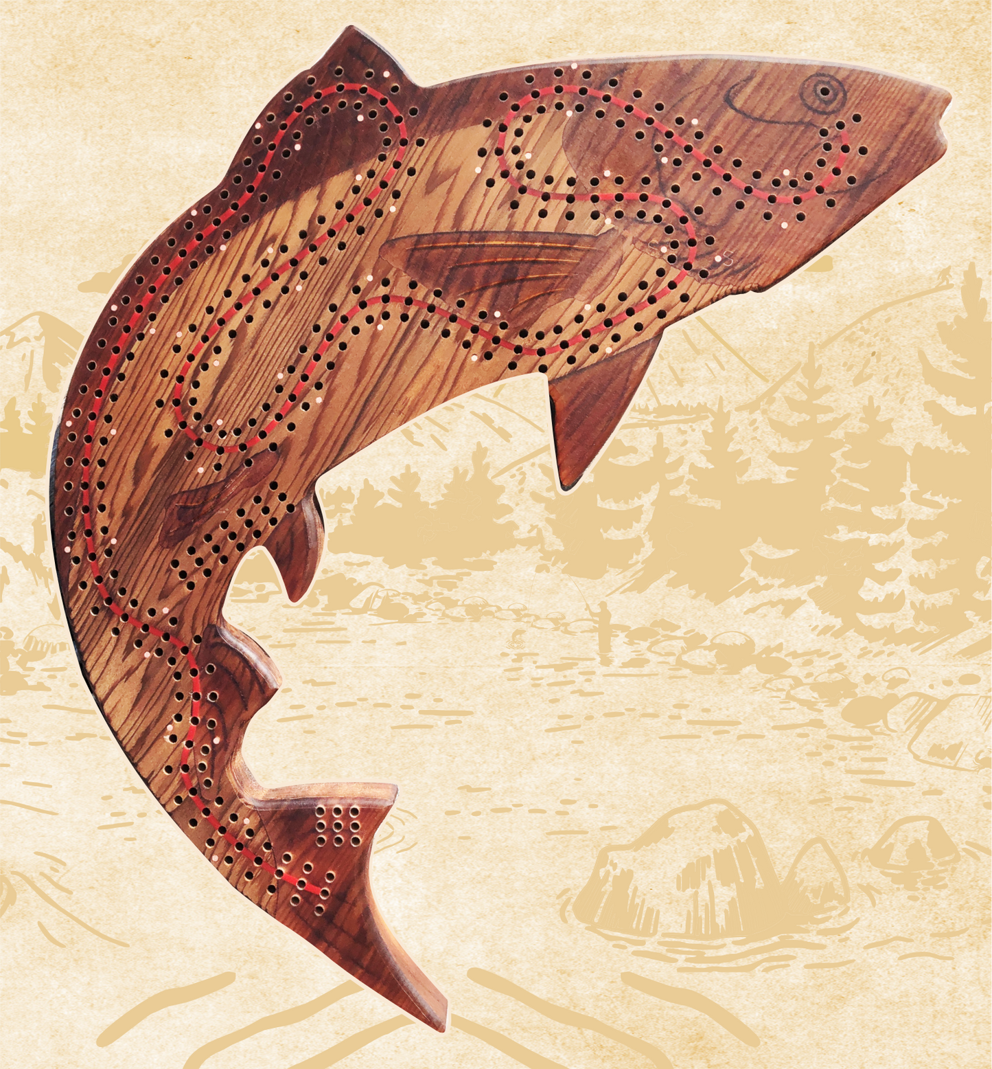 Premium Coho Salmon Cribbage Board – Handcrafted from reclaimed Vancouver Island wood.