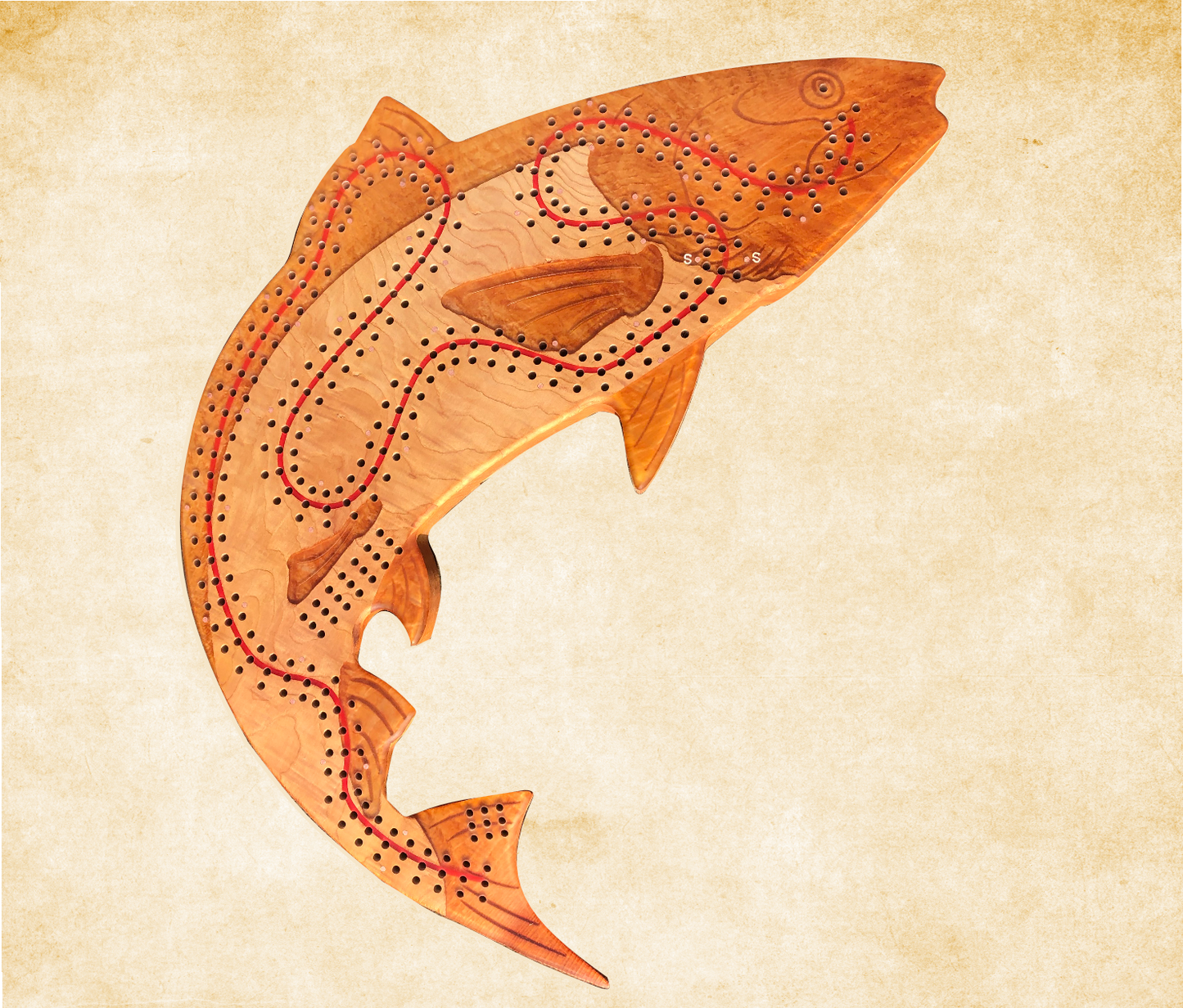 Premium Coho Salmon Cribbage Board – Handcrafted from reclaimed Vancouver Island wood.