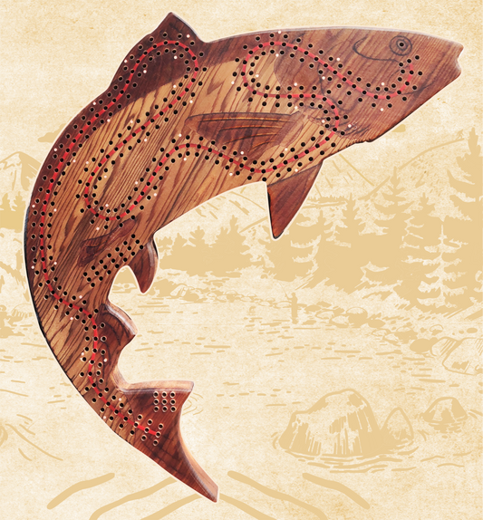Premium Coho Salmon Cribbage Board – Handcrafted from reclaimed Vancouver Island wood.